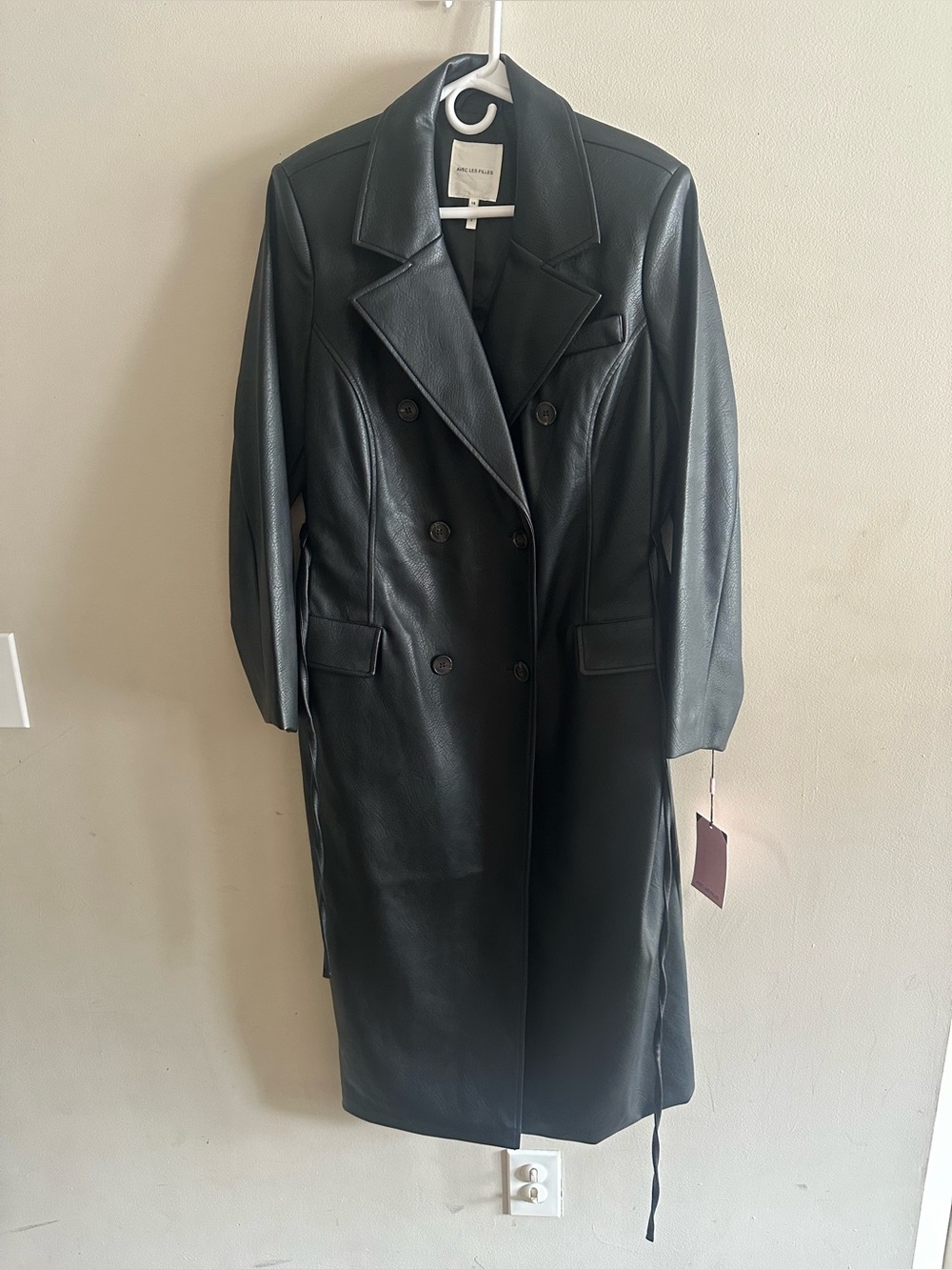 ✨Avec Les Filles Black Double-Breasted Faux Leather Trench Coat NWT Size 1X